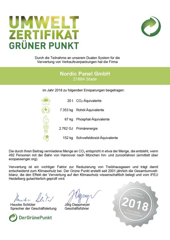 Grüner Punkt Umweltzertifikat 2018